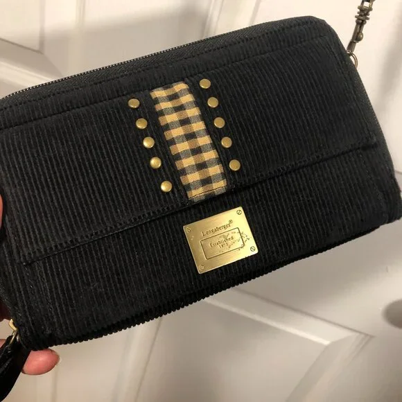Longaberger wallet / shoulder bag, material is black corduroy and faux leather - Picture 2 of 11
